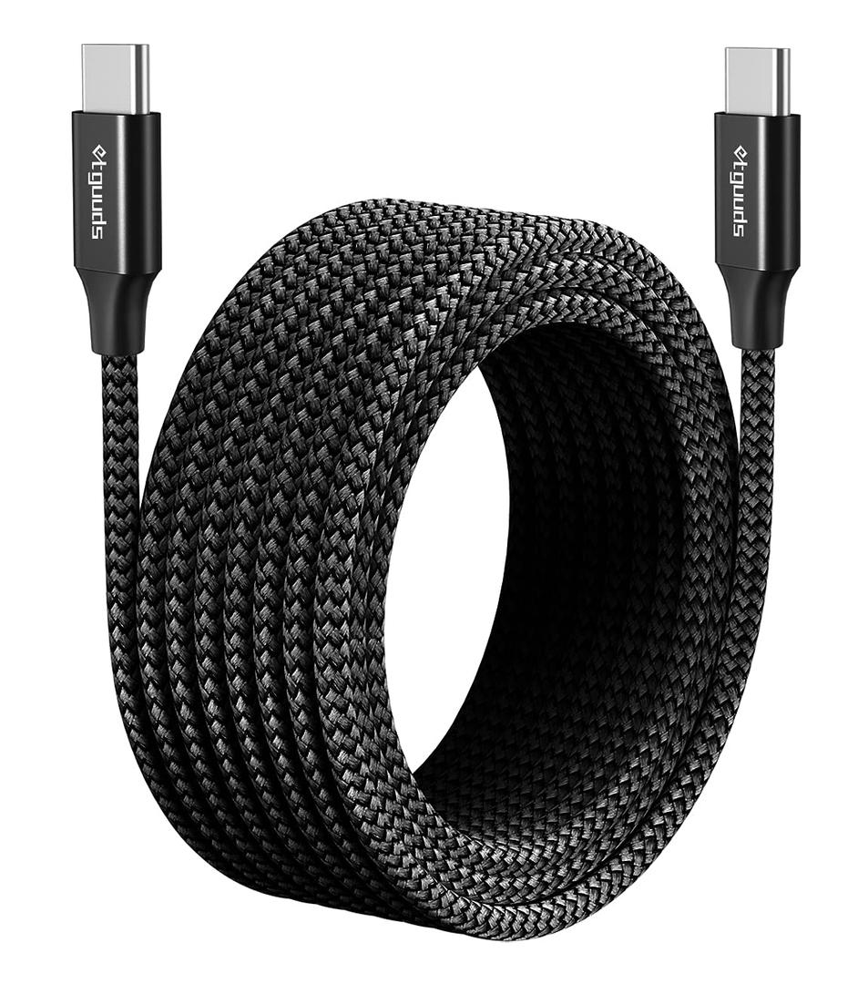 etguuds Extra Long USB-C to USB-C Cable - 16ft/5m PD 60W Fast Charge, Durable Double Braided Nylon Charging Cord 2.0 - Black