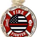 Firefighter Christmas Ornament 2025 - Fireman Maltese Cross Xmas Tree Ornaments, 2 Layer Wood - Appreciation Gift for Firefighter Dad, Mom, Husband, Brother, Family