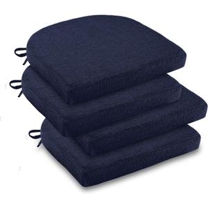 downluxe Indoor Chair Cushions for Dining Chairs, Soft and Comfortable Textured Foam Kitchen Chair Pads with Ties and Non-Slip Backing, 16" x 16" x 2", Navy, 4 Pack