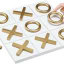 11.8x11.8 Inch Tic Tac Toe Wood Game Board Coffee Table Decor Modern Wooden for Board Table Top Living Room Decor Fun Family Party Adults Travel, Ages15+(White Gold)