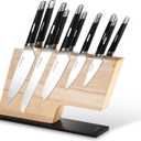 Linoroso Magnetic Knife Block Knife Holder Knife Stand, Super Strong Magnet Double Sided Kitchen Knives Storage Fitted, American Ash Wood, Black Oxide Stainless Steel Base