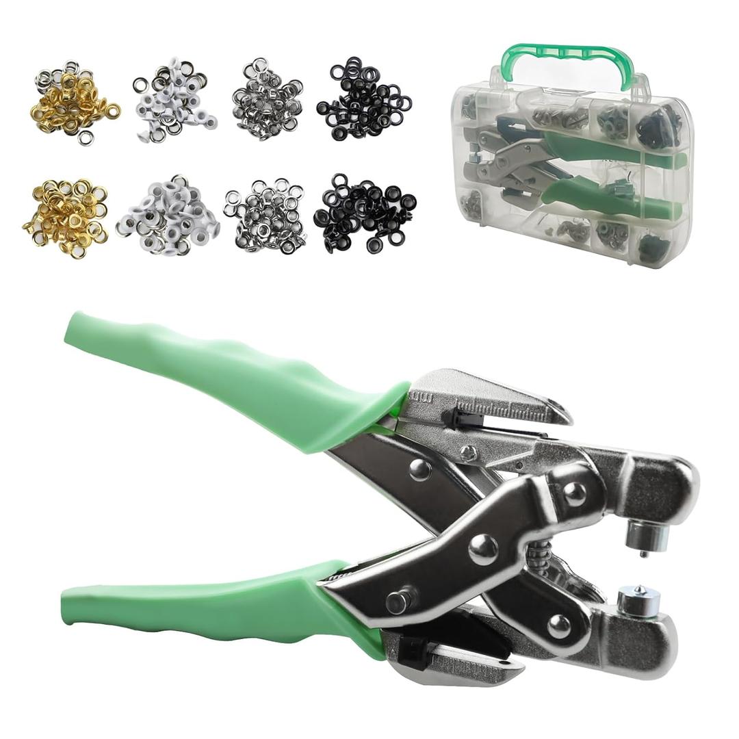 3/16 & 1/8 Grommet Tool Kit and Eyelet Hole Punch Plier, Grommet Eyelet Pliers Tool Set with 160 Pcs Metal Grommets Eyelets and Case for Leather Bags Clothes Belt Cards and Crafts