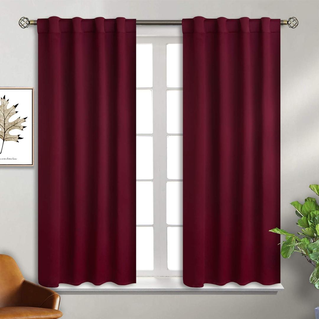 BGment Burgundy Red Blackout Curtains 54 Inch Length - Christmas Blackout Curtains Thermal Insulated Rod Pocket Back Tab Room Darkening Curtains for Bedroom, 2 Window Curtains Panels (38 x 54 Inch,)