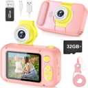 Kids Camera, Toddler Kid Digital Camera with 180Flip Lens & 2.4in IPS Screen, Birthday Festival Gifts Present Toy for 4 5 6 7 8 9 10 11 Year Old Girls/Boys, 32 GB Card Included, X101 (Pink)