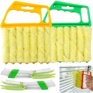 4Pcs Blind Cleaner Duster Tool Set with 7-Finger & 3-Finger BrushesWashable Multi-Surface Dusting Kit for Wood Blinds, Venetian Blinds, AC Vents, Car Vents, Shutters & Fans (Yellow+Green)