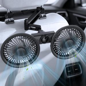 Car Fans for Backseat Kids, 3600mAh Rechargeable Battery Operated USB Car Backseat Fans with LED Display, 3 Speeds 360 Rotation Dual Head Car Seat Fan for Baby Rear Facing Cooling Fan for Vehicle RV