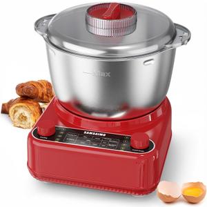Electric Dough Maker with Ferment Function, 6.5QT Stand Dough Mixer, Dough Kneading Machine with 304 Stainless Steel Bowl, Removable Lid & Knob Control, Ideal for Bread, Pizza, Pasta - Empire Red