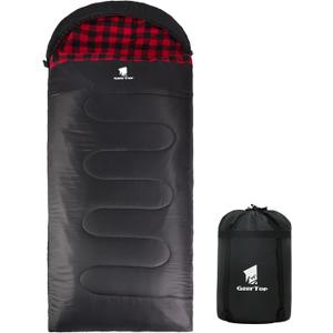GEERTOP Flannel Sleeping Bags for Adults Big & Tall People Portable Cold Weather Envelope XXL All Seasons Camping Sleeping Bag (Red&Black(Extra-thick))
