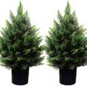 2FT Artificial Topiary Tree Beautiful Realistic Faux Cedar Pines Christmas Trees UV Rated Fake Shrubs for Front Porch Faux Plants Indoor and Outdoor Decor（2 Pack）