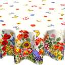 Spring Summer Tablecloth Round 60 Inch Watercolor Floral Table Cloth Circle Flower Seasonal Table Cover Tabletop for Home Decor Dining Room Kitchen Party Picnic