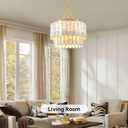 Modern 5-Light Shell Chandelier, 2-Tiered Faceted Pendant Light with Gold Metal Frame, E26 Lighting Fixture for Dining Room, Bedroom, Living Room, 20.5 Inches