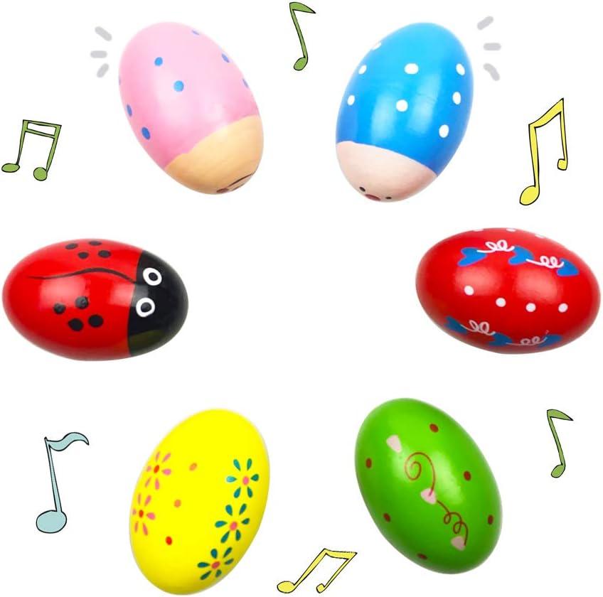 6 Pack Wooden Shakers Percussion Shake Easter Eggs for Toddlers Kids Boys Girls Easter Basket Stuffers Fillers Gifts