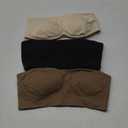 ANGOOL Strapless Bras for Women Wirefree Non-Slip Tube Top Invisible Bralette Seamless Padded Bandeau Bra (Large, Black+beige+brown)