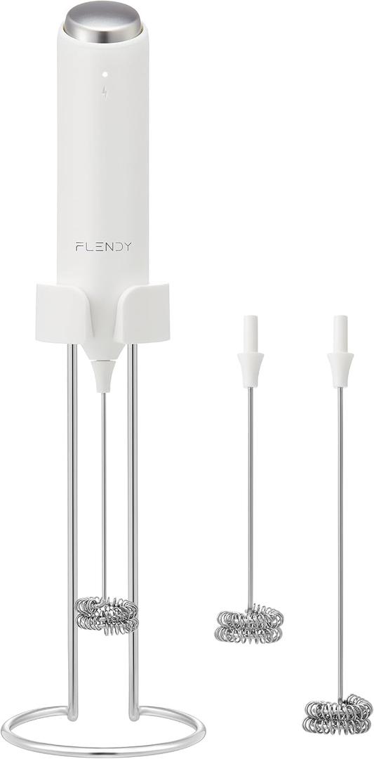 Flendy Rechargeable Milk Frother Handheld, Coffee Frother Handheld with USB-C Charging Stand, Electric Drink Mixer Handheld, Mini Electric Whisk Frother for Coffee, Matcha, etc
