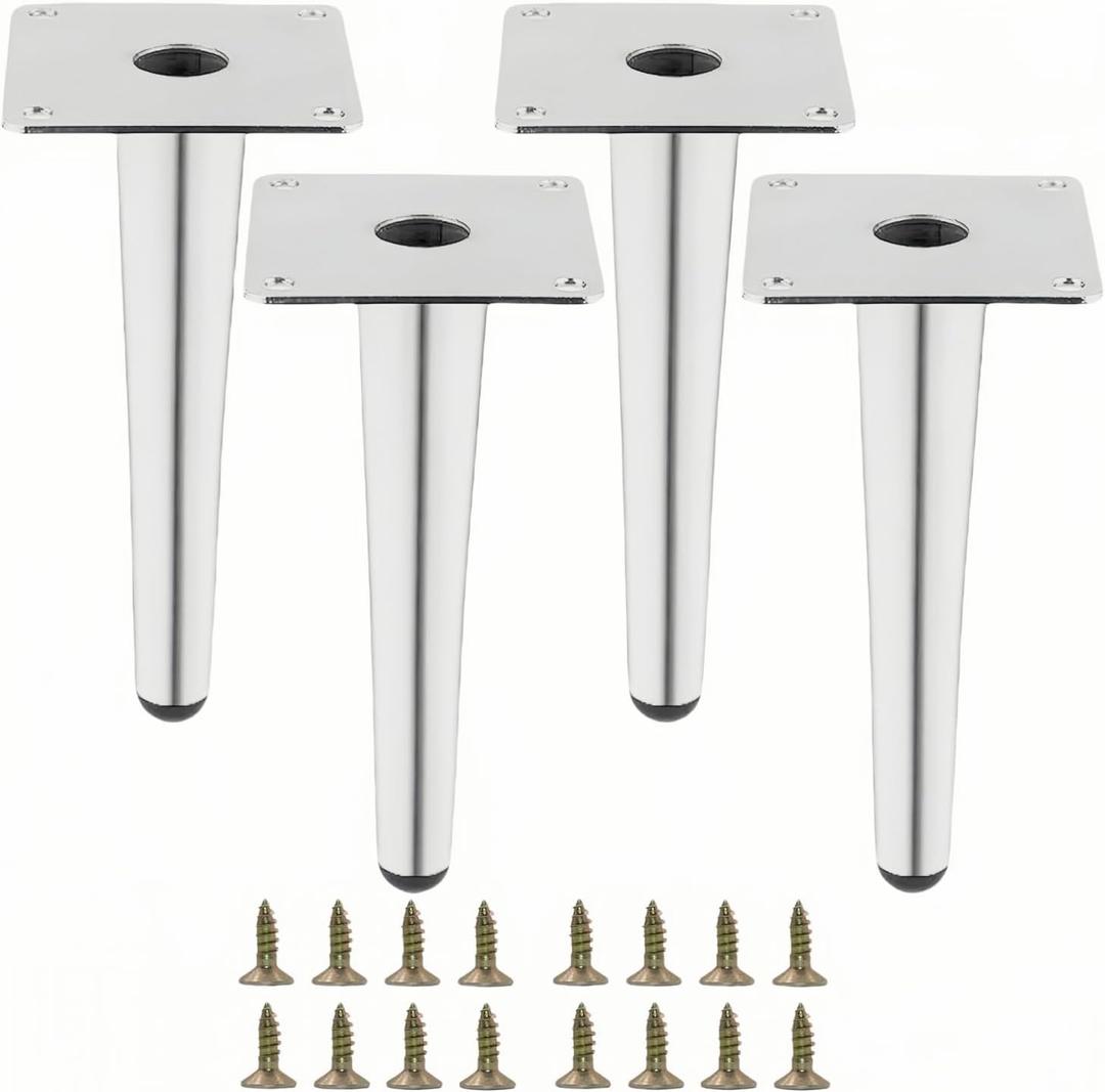 Silver Metal Furniture Legs Heavy Duty Straight Furniture Feet DIY Modern Replacement Legs for Cabinet Sofa Couch Chair-Set of 4 (Silver, 8")