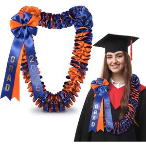 Suncalla 47.5 inch Graduation Leis Class of 2026 Grad Ribbon Leis Double Braided Necklace Hawaiian Flower Garland with Bow for Man Woman Graduation Party Supplies