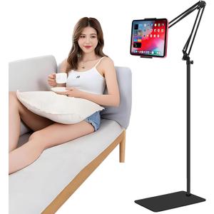 Tablet Floor Stand with Double Weight Base,Overhead Bed Phone Stand Height Adjustable/ Arm Stretchable Tablet Holder, Compatible with 4.5''-13'' iPhone, iPad, Galaxy Tab, Kindle, or Other Phones