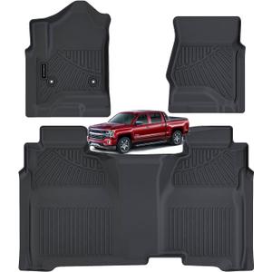 Floor Mats for 2014-2018 Chevy Silverado GMC Sierra 1500 Crew Cab, 2015-2019Chevrolet Silverado/Sierra 2500 HD/3500 HD Crew Cab TPE All Weather Protection Car Floor Liners Accessories