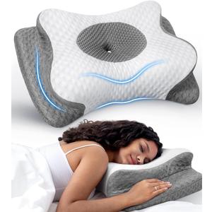 No More Aches Neck Pillow for Pain Relief, Adjustable Cervical Pillow for Neck Support with Armrest, Odorless Ergonomic Butterfly Memory Foam Pillows,Orthopedic Bed Pillow Side Back Stomach Sleeping (Grey)