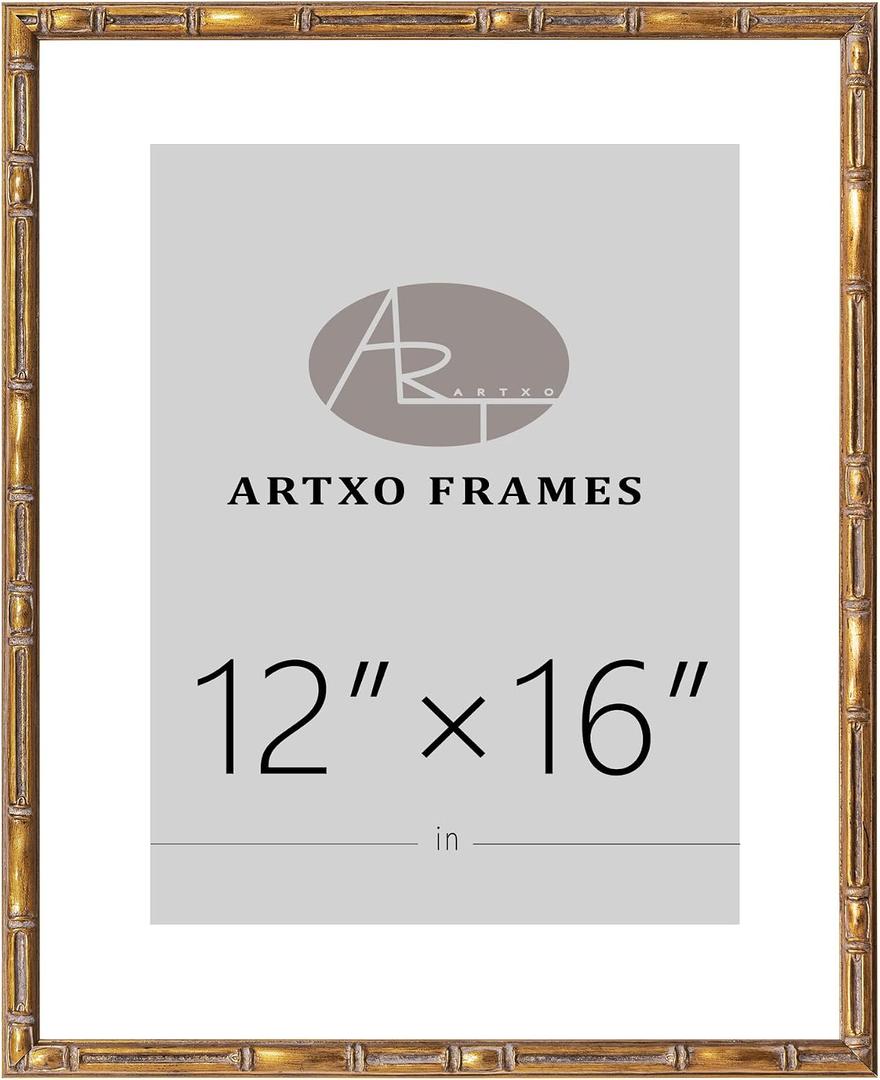 ArtXO 12x16 Gold Picture Frame, Bamboo Style Carved Wood Wall Decor