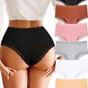 FINETOO Cotton Underwear for Women Sexy Boy Shorts Breathable Cheeky Lace Trim Panties Womens Underwear 6 Pack Size XL