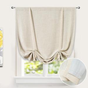 DriftAway Double Layer Linen Blackout Tie Up Curtains Thermal Insulated Fully Lined Balloon Roman Shade Bathroom Window Adjustable Rod Pocket for Small Window 39 Inch by 55 Inch Beige