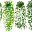 Artificial Hanging Plants for Shelf, 4 Pack Fake Potted Greenery Faux Eucalyptus Vine, Mandala Vine, String of Pearls,Pea pod Leaves in Pot for Office Living Room Bathroom Indoor Outdoor Dcor