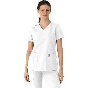 Carhartt Scrubs for Women, Force Essentials, V-Neck Tops with 5 Pockets (White, M)