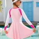 Mioglrie Girls Swimsuits Size 9-10 Bathing Suit for Teens Long Sleeve One Piece Pink Swimwear Kid Swim Suits with Bra Pads for Pool, Beach, Surfing