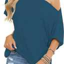 Eniloyal Off The Shoulder Tops for Women Short Sleeve Trendy T Shirts Loose Batwing Summer Going Out Oversized Blouse Tunic (Large, Denim Blue)