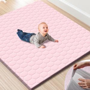 TINYHARBO Premium Foam Baby Play Mat 50" x 50" with Removable Cover, Extra Thick Padding Playpen Mat, Non-Slip Floor Mat, Stylish & Easy to Clean for Crawling Baby, Infants & Toddlers, Pink (Solid Color - Pink)