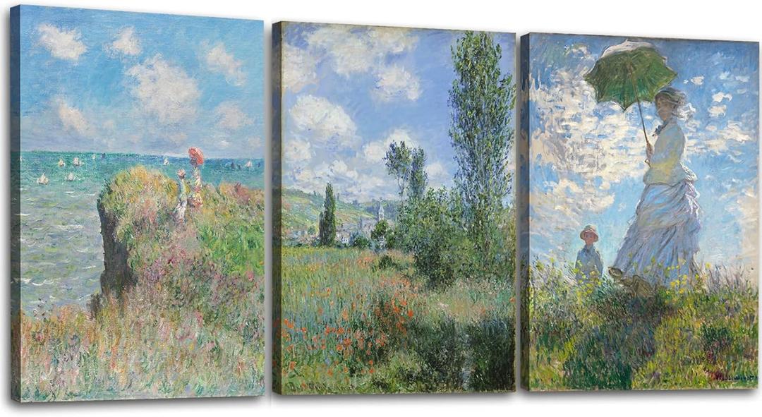 OKEXCKK Woman with a Parasol by Claude Monet Canvas Wall Art, Oil Painting Impressionism Classic Artwork Pictures for Home Decor - 12"x16"