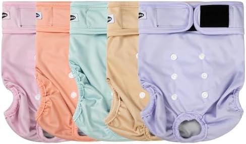 Tuiskusa Reusable Washable Dog Diapers Female, Highly Absorbent Doggie Diapers, Size Adjustable Puppy Diapers for Dog Period Panties(5 Pack)