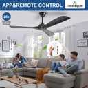 Ceiling Fan Without Light: 52 Inch Outdoor Fan for Patios - Black Ceiling Fan No Light Indoor - Modern 3 Blade Fan with Remote APP Control Reversible 6 Speed Noiseless