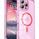 Rectangle Edge Magnetic Clear Case for iPhone 15 Pro Max, Compatible with MagSafe, Full Camera Protection & Reinforced Corners, Thin Slim Shockproof TPU Phone Cover for Women Girls, Pink