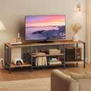HOOBRO TV Stand with Power Outlets to 75 Inches, TV Console Table with Open Storage Shelves Cabinet, Industrial Media Entertainment Center for Living Room Bedroom, Rustic Brown and Black BF60DS01 (63 Inch, Rustic Brown + Black)
