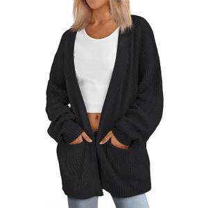 LILLUSORY Womens Oversized Cardigans Soft Knit Cardigan Sweater with Pockets (XX-Large, Black)