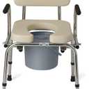 Medline Drop Arm Commode with Padded Seat and Backrest, Durable Toilet Chair for Adults and Seniors, Removable Pail, Splash Guard, Drop Down Arms for Easy Transfer, 350 lb. Weight Capacity, Tan