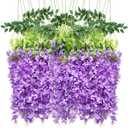 Artificial Wisteria Hanging Flowers Fake Wisteria Flower Garland Silk Vines Rattan Decor for Home Wedding Arch Wall Garden Greenery Bedroom Outdoor Office Party Decoration (24, Light Purple)