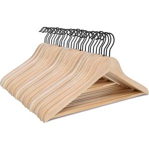 JS HANGER Wooden Coat Hangers, 30 Pack High Grade Wood Suit Hangers with Non Slip Pant Bar - Extra Smooth and Splinter Free, Unvarnished