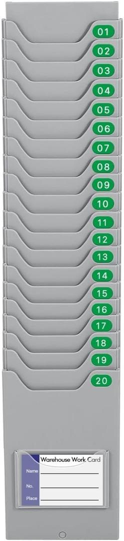 Flexzion Time Card Holder Wall Mount Expandable Time Clock Rack Single Row 20 Slot Rack Card Holder for 7 x 4.6-Inch Timesheets for Attendance Payroll Employee Assignment in Out Timecard Rack, Gray