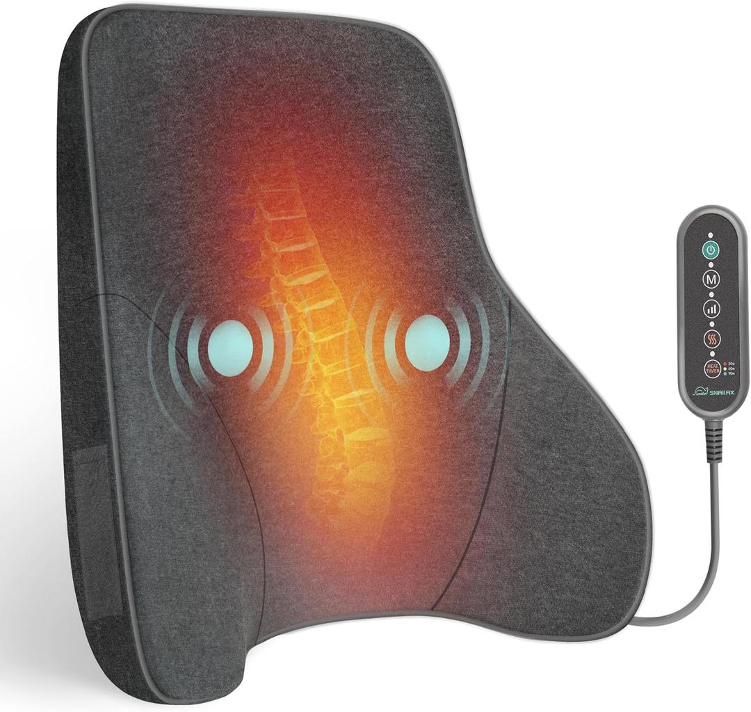 Snailax Heated Lumbar Support Pillow for Office Chair, Back Support Pillow for Car, Adjustable Heat and Vibration, Ergonomic Back Cushion, Improve Posture & Pain, Lower Back Massager,Gifts (Dark Grey-153)