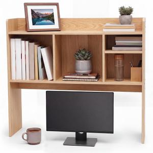Vercraft Dorm Desk Hutch Wood Desktop Bookshelf 32.4x27.6x8'',Natural