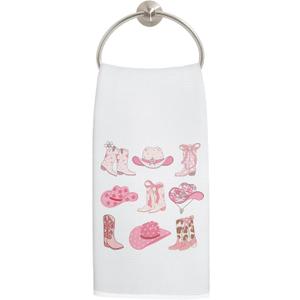 Pink Western Kitchen Towels, Coquette Preppy Pink Disco Cowgirl Hand Towels for Bathroom Decor, Trendy Cowboy Dish Tea Towels for Kitchen, Preppy Girly Bathroom Decor, 16x24 Inch
