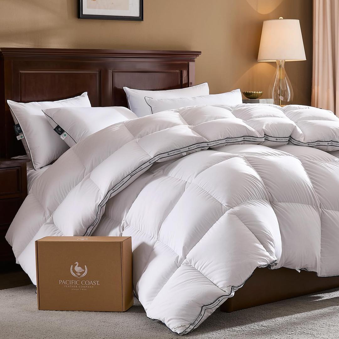 Pacific Coast Goose Feather Down Fiber Comforters King Size, Heavyweight Thickened Winter Duvet Insert, Ultra-Soft, Fluffy, Breathable, Hotel Luxury Bedding Comforters, 8 Tabs, 106"x90"