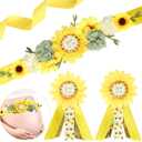 Sunflower Baby Shower Maternity Sash Kit - Yellow Sunflower Baby Shower Belly Belt and Mom & Dad to Be Corsage Pins, New Parents Pregnancy Photo Props Party Supplies