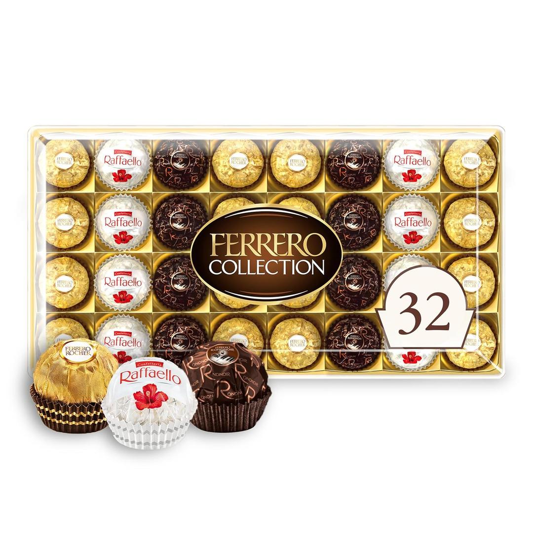 Ferrero Collection Premium Chocolate Candy Assortment of Hazelnut, Dark Chocolate and Coconut, 32 Count Holiday Gift Box, 12.7 oz, BBD 26 APR 2026