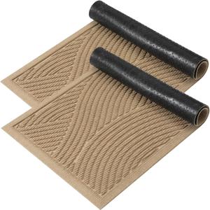 Sturdy Front Door Mat, Absorbent Muddy Dirt Resist Welcome Door Mats Outdoor Indoor, Fade Resistant, Non-Slip Backing Entry Mat Low Profile Doormat for Entryway, 29×17, 2 Pack, Beige