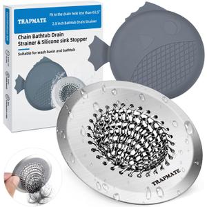 TRAPMATE Shower Drain Hair Catcher, 2.8" Fast Drainage Bathtub Stopper Drain Strainer Kit, Stainless Steel Shower Drain Cover, Bathtub Drain Protector for Sinks & Tubs (Patented Product)