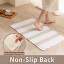 Waffle Bath Mat Non Slip, Boho Bathroom Rug, Super Absorbent Quick Dry Bathroom Mat, Soft Farmhouse Bath Rug with Tassels, Small Washable Shower Mats for Floor 16"x24", White and Taupe
